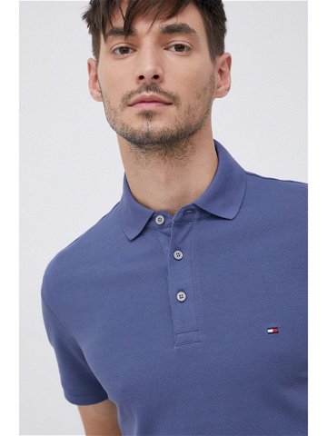 Polo tričko Tommy Hilfiger pánské fialová barva hladké MW0MW17771