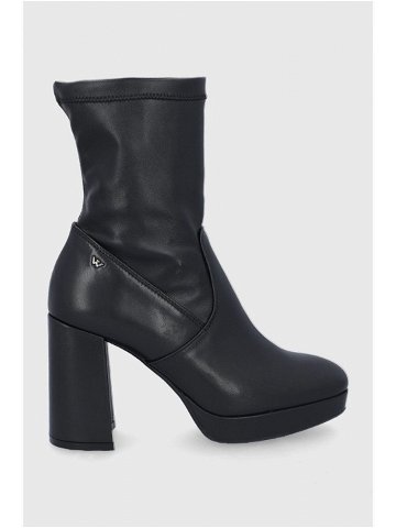 Kožené kotníkové boty Wojas dámské černá barva na podpatku