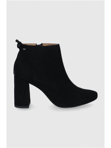 Kožené kotníkové boty Wojas dámské černá barva na podpatku
