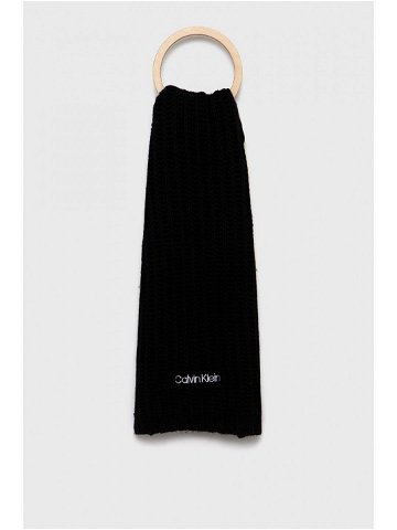 Šátek z vlněné směsi Calvin Klein černá barva hladký