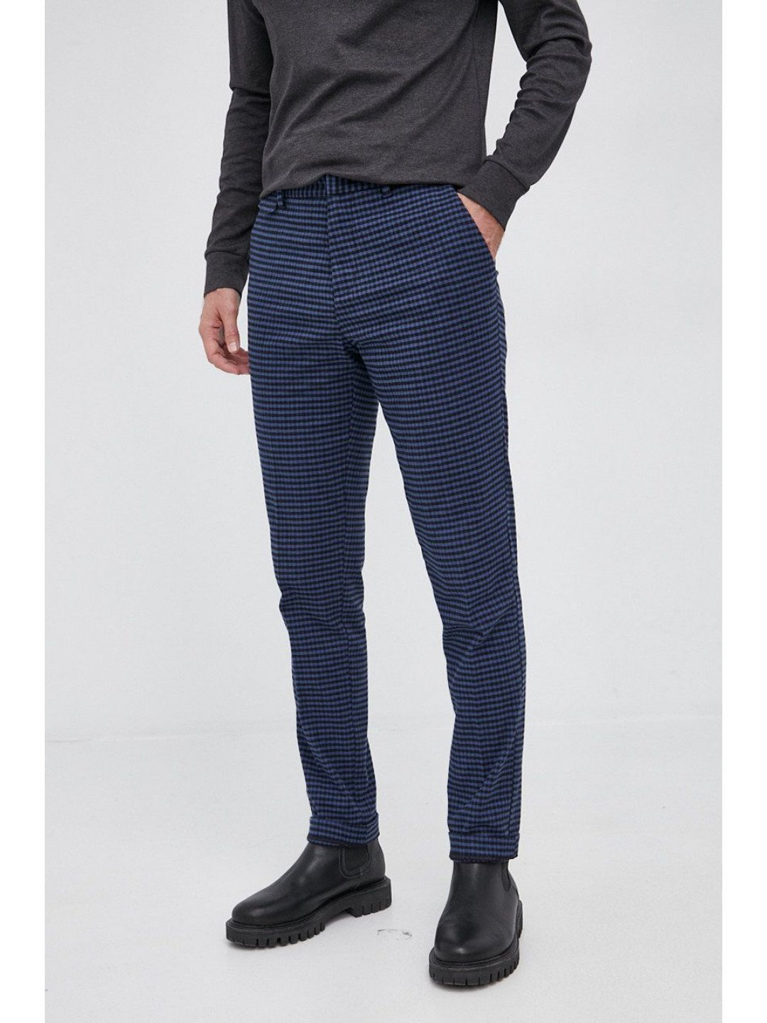 Kalhoty Sisley pánské tmavomodrá barva přiléhavé