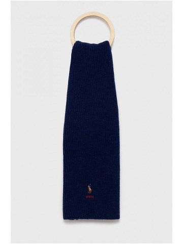Šátek z vlněné směsi Polo Ralph Lauren tmavomodrá barva hladký
