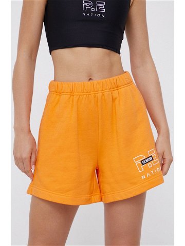 Bavlněné šortky P E Nation dámské oranžová barva hladké high waist