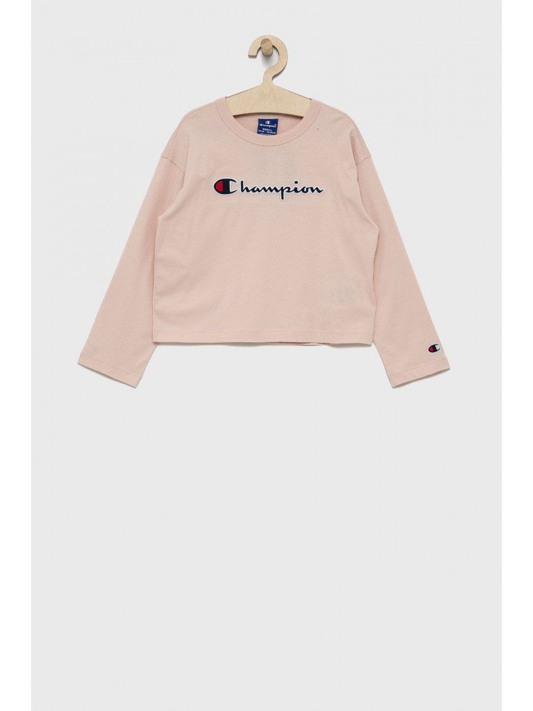 Dětská bavlněná košile s dlouhým rukávem Champion 404233 růžová barva