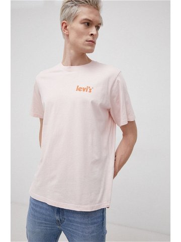 Bavlněné tričko Levi s růžová barva hladké