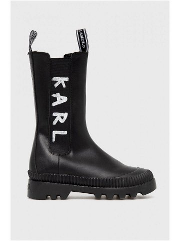 Kožené kotníkové boty Karl Lagerfeld dámské černá barva na platformě