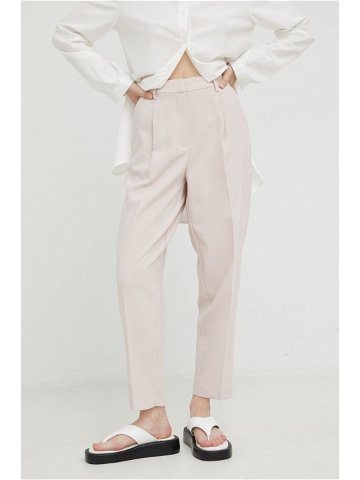 Kalhoty Bruuns Bazaar dámské růžová barva jednoduché high waist