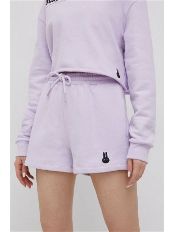 Bavlněné šortky OCAY dámské fialová barva hladké high waist