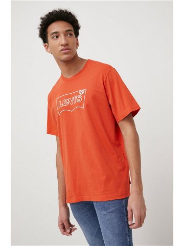 Bavlněné tričko Levi s oranžová barva s potiskem