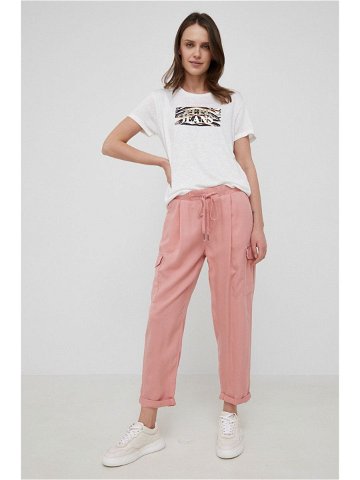 Kalhoty Pepe Jeans Jynx dámské růžová barva kapsáče high waist