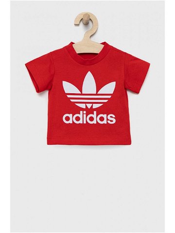 Dětské bavlněné tričko adidas Originals HE2189 červená barva s potiskem