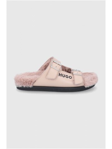 Kožené pantofle Hugo dámské béžová barva