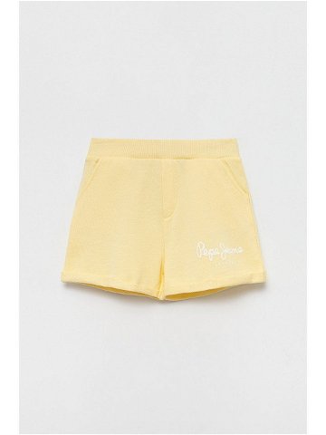 Dětské bavlněné šortky Pepe Jeans žlutá barva s potiskem nastavitelný pas