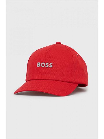 Bavlněná čepice BOSS Boss Casual červená barva s aplikací