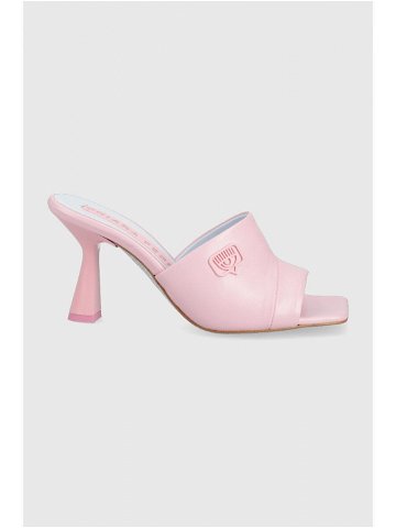 Kožené pantofle Chiara Ferragni dámské růžová barva na podpatku