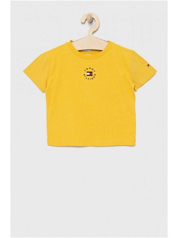 Dětské bavlněné tričko Tommy Hilfiger žlutá barva hladký