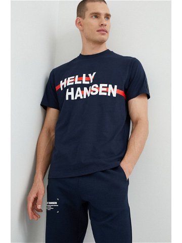 Bavlněné tričko Helly Hansen tmavomodrá barva s potiskem