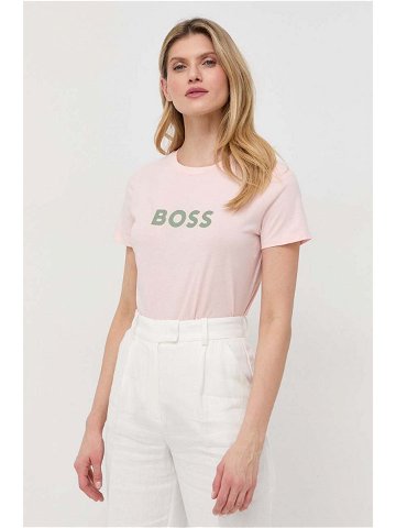 Bavlněné tričko BOSS růžová barva 50468356