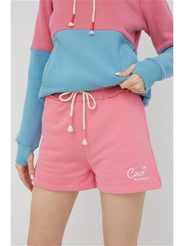 Bavlněné šortky Femi Stories dámské růžová barva s aplikací high waist