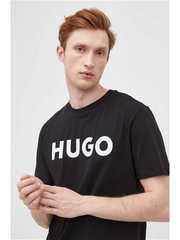 Bavlněné tričko HUGO černá barva s potiskem 50467556