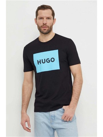 Bavlněné tričko HUGO černá barva s potiskem 50467952