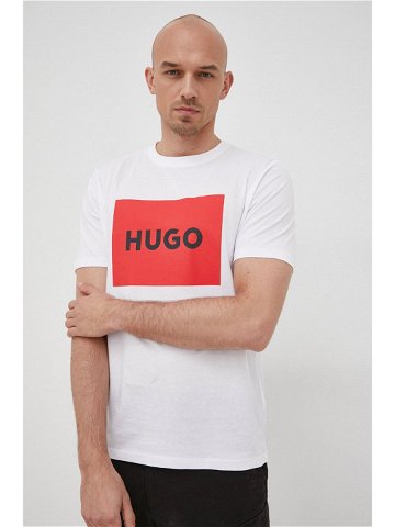 Bavlněné tričko HUGO bílá barva s potiskem 50467952