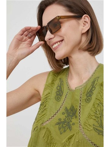 Bavlněná halenka Pepe Jeans Lisle dámská zelená barva s aplikací