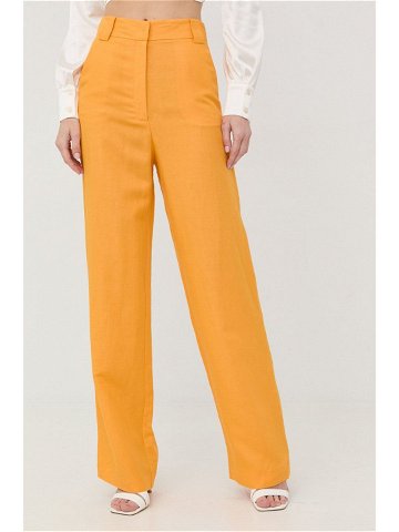 Plátěné kalhoty Patrizia Pepe dámské žlutá barva široké high waist