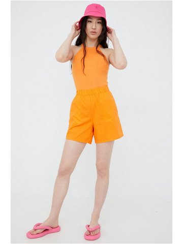 Bavlněné šortky Noisy May dámské oranžová barva hladké medium waist