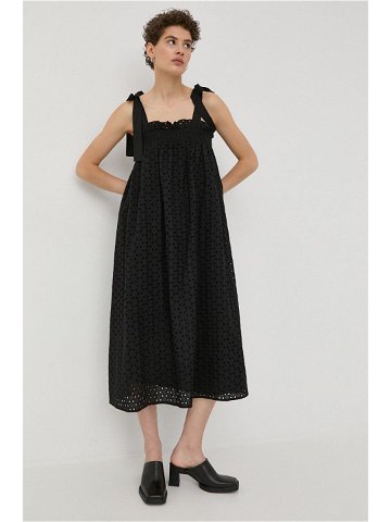 Bavlněné šaty Bruuns Bazaar černá barva midi