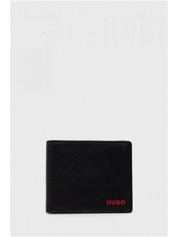 Kožená peněženka HUGO černá barva 50471612