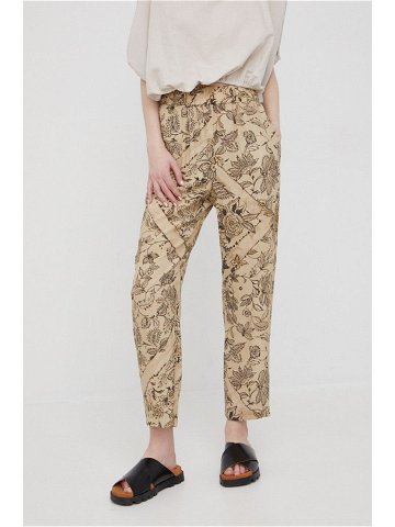 Kalhoty Sisley dámské béžová barva jednoduché high waist
