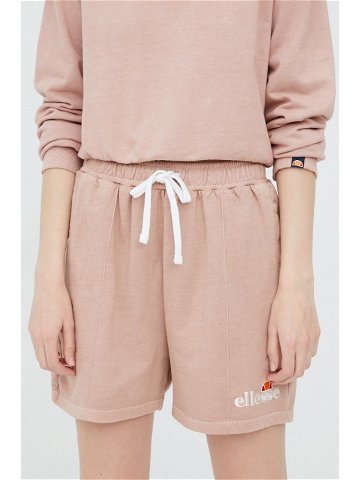 Bavlněné šortky Ellesse dámské růžová barva s aplikací high waist SGM13151-PINK