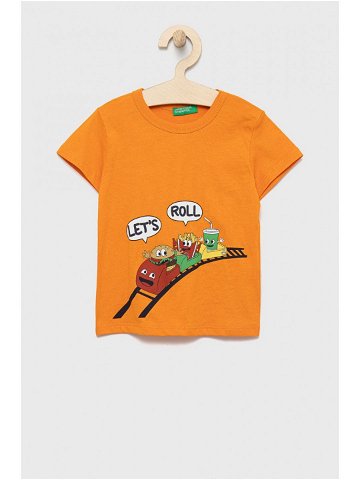 Dětské bavlněné tričko United Colors of Benetton oranžová barva s potiskem