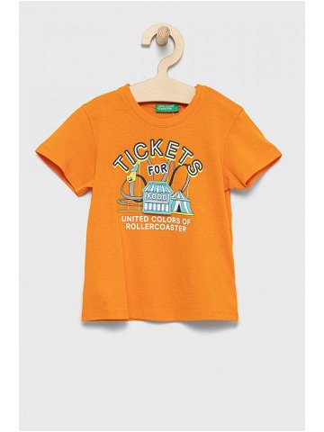 Dětské bavlněné tričko United Colors of Benetton oranžová barva s aplikací
