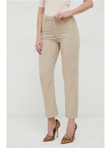 Kalhoty Guess dámské hnědá barva jednoduché high waist