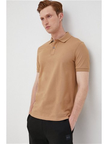 Bavlněné polo tričko BOSS béžová barva s aplikací