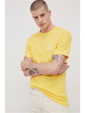 Bavlněné tričko HUF žlutá barva s potiskem