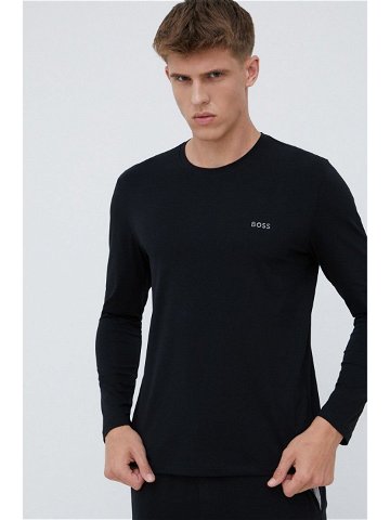 Pyžamové tričko s dlouhým rukávem BOSS černá barva s aplikací