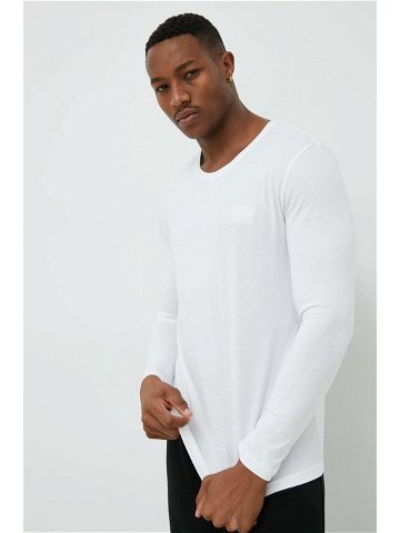 Pyžamové tričko s dlouhým rukávem BOSS bílá barva s aplikací 50470144