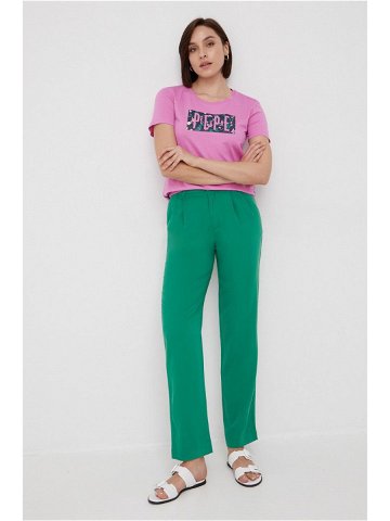 Kalhoty Pepe Jeans dámské zelená barva jednoduché high waist