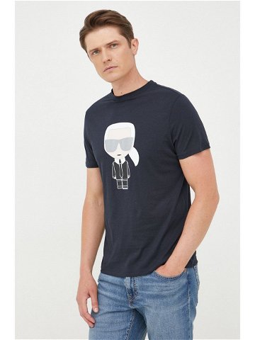 Bavlněné tričko Karl Lagerfeld tmavomodrá barva s potiskem 500251 755071