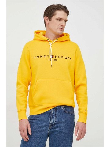 Mikina Tommy Hilfiger pánská žlutá barva s kapucí s aplikací