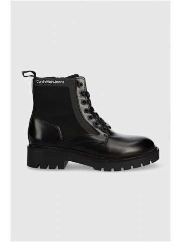 Farmářky Calvin Klein Jeans Military Boot dámské černá barva na plochém podpatku