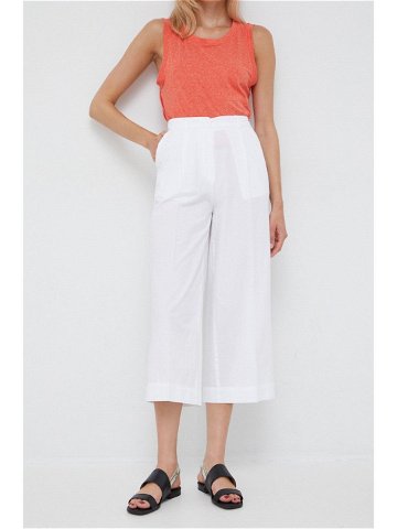 Bavlněné kalhoty Sisley dámské bílá barva široké high waist
