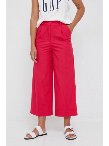 Bavlněné kalhoty Sisley dámské růžová barva široké high waist