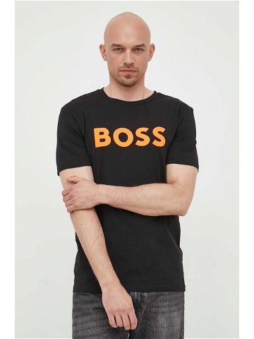 Bavlněné tričko BOSS CASUAL černá barva s potiskem 50481923