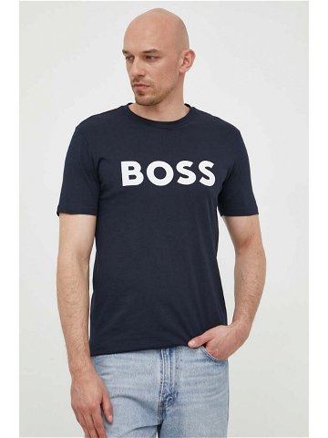 Bavlněné tričko BOSS CASUAL tmavomodrá barva s potiskem 50481923