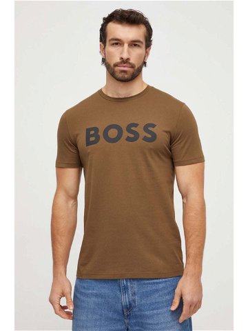 Bavlněné tričko BOSS CASUAL zelená barva s potiskem 50481923