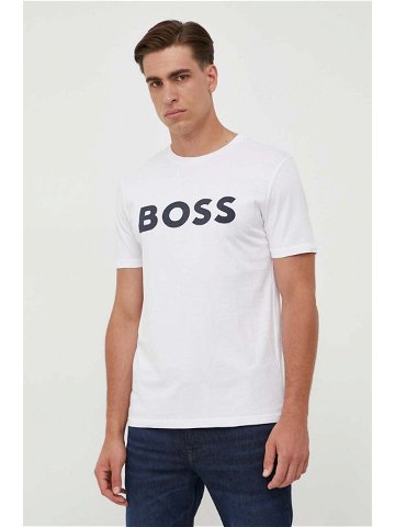 Bavlněné tričko BOSS CASUAL béžová barva s potiskem 50481923